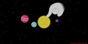 Disturbance: A mysterious giant hand appears, touches the sun, making it dim, and planets cease orbital motion in unfavorable halt